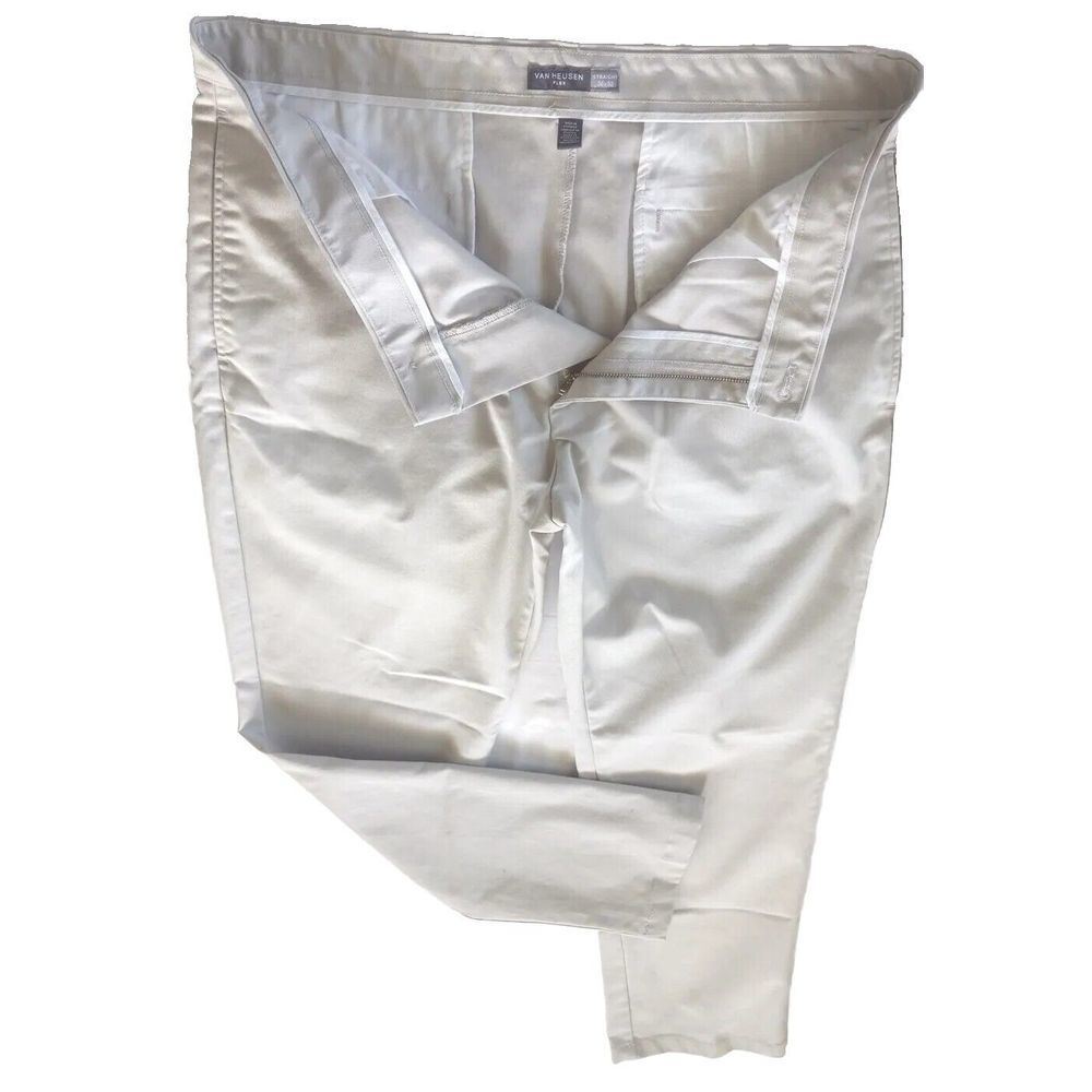 Van Heusen Flex Men Chino Long Pants Straight Fit Sz 36 Cotton Inseam 31in Biege
